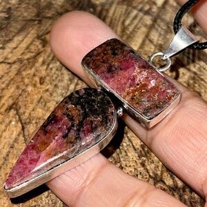 Peach Blossom Jade Rhodonite Pendant 2 1/4”